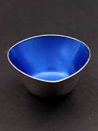 Small retro salt bowl dia. 5.5 cm. with blue enamel
